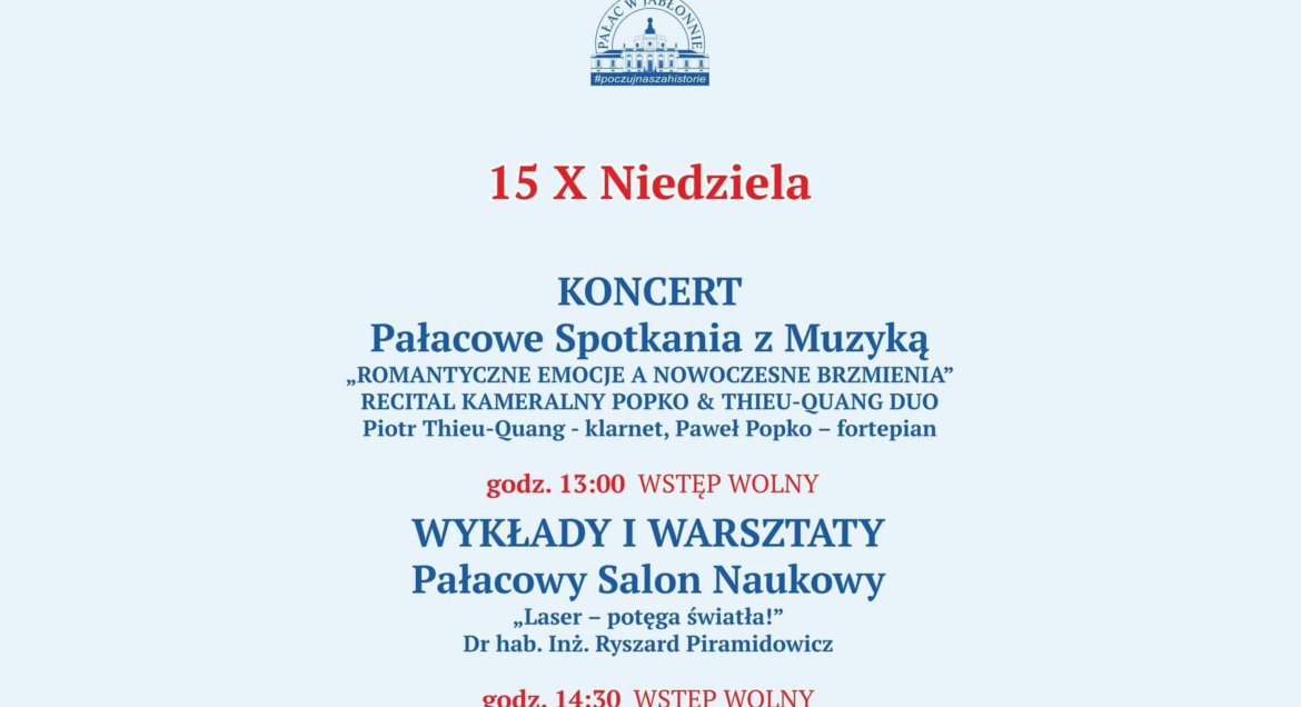 Październikowe Pałacowe Spotkania z Muzyką i Salon Naukowy