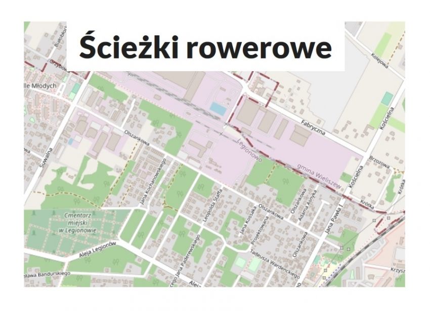 Napis Ścieżki rowerow na fragmencie mapy rowerowej.