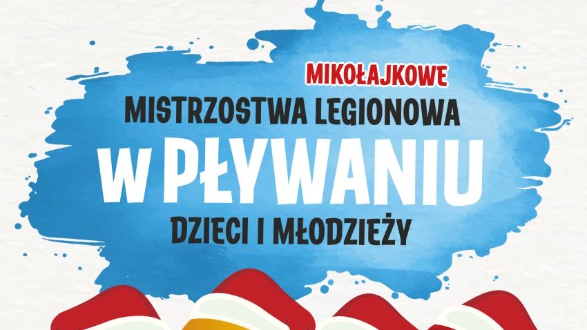 Grafika z napisem - Mikołajkowe Mistrzostwa w Pływaniu Dzieci i Młodzieży