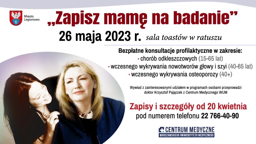 Grafika promująca bezpłatne konsultacje profilaktyczne; dwie kobiety