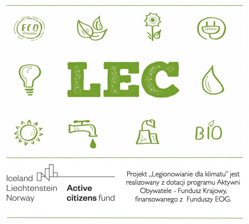 Grafika z napisem LEC, w tle grafiki związane z ekologią