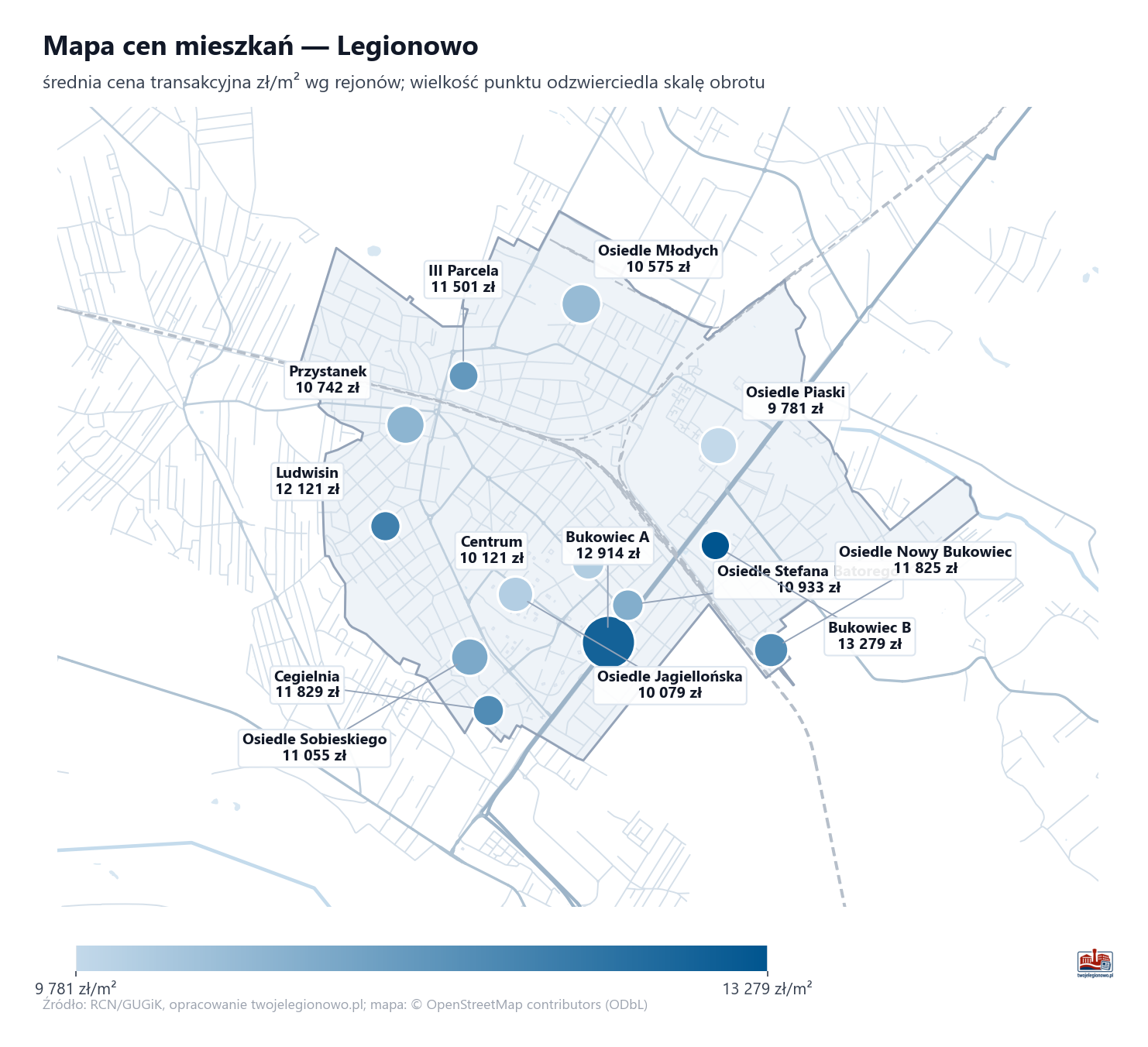 Mapa cen mieszkań - Legionowo