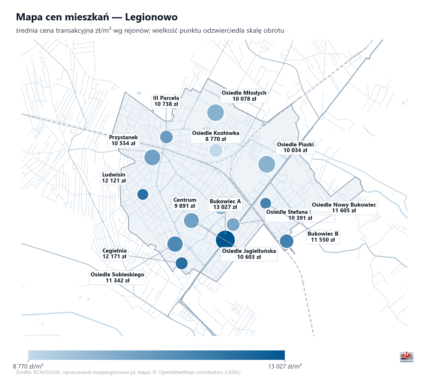 Mapa cen mieszkań - Legionowo