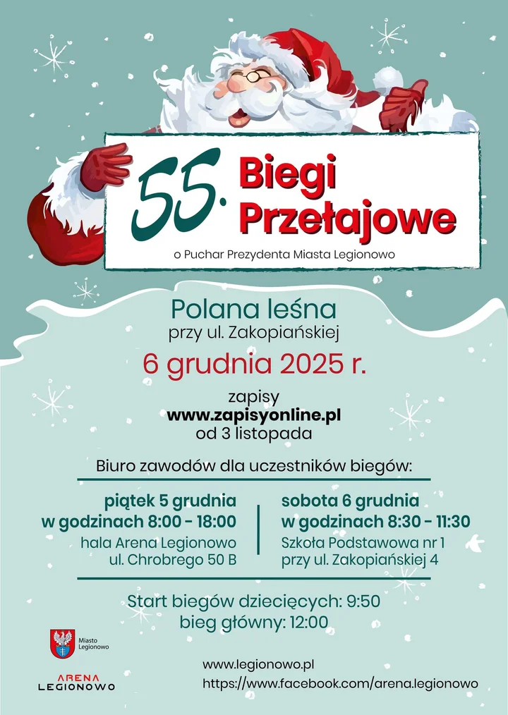 Grafika promocyjna wydarzenia 55. Biegi Przełajowe o Puchar Prezydenta Miasta Legionowo — rodzinny weekend z biegami