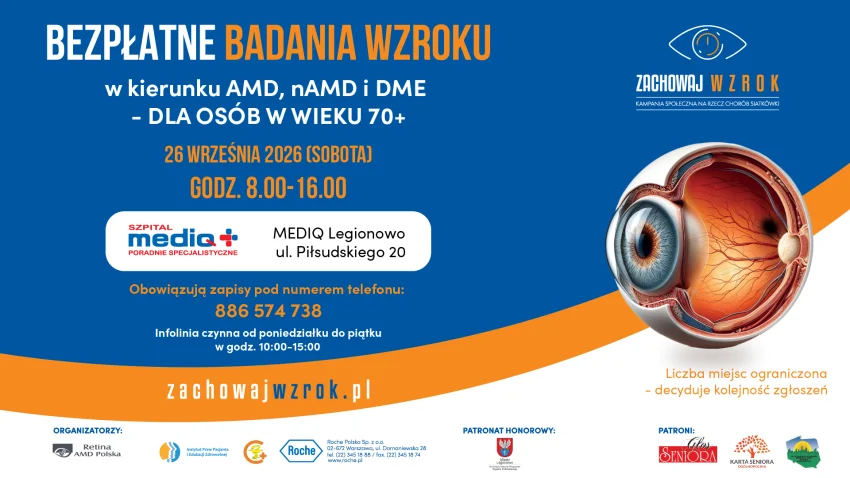 Grafika promocyjna wydarzenia Bezpłatne badania wzroku dla seniorów w Legionowie