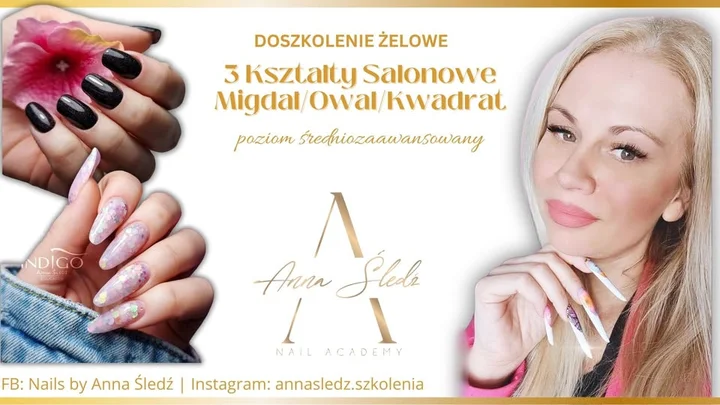 Grafika promocyjna wydarzenia Doszkolenie Żel 3 Kształty (Migdał / Owal / Kwadrat) — Indigo, Legionowo