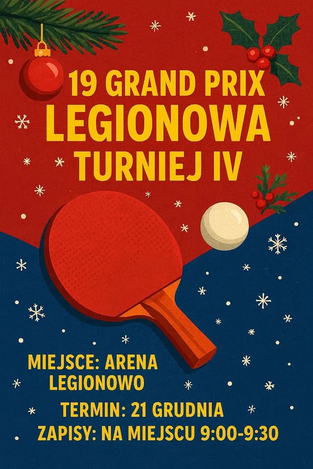 Grafika promocyjna wydarzenia GP Legionowo — IV Turniej Cyklu w Arenie Legionowo