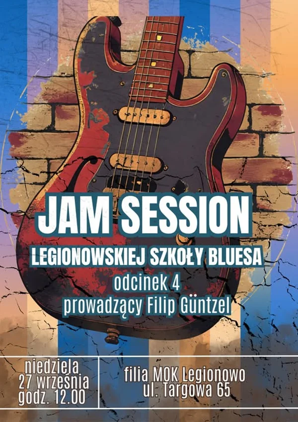 Grafika promocyjna wydarzenia Jam session Legionowskiej Szkoły Bluesa