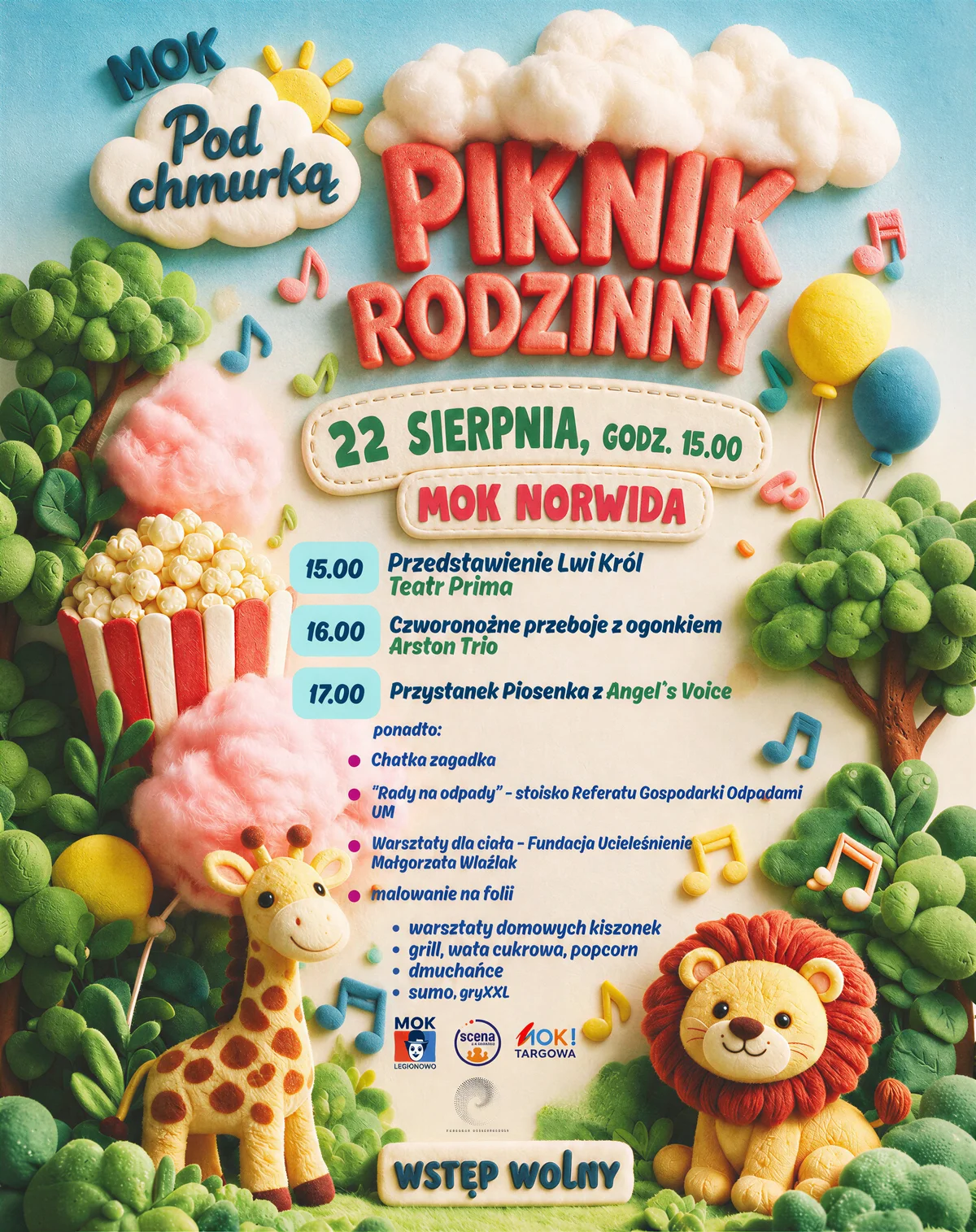 Grafika promocyjna wydarzenia MOK Norwida pod chmurką – Piknik Rodzinny