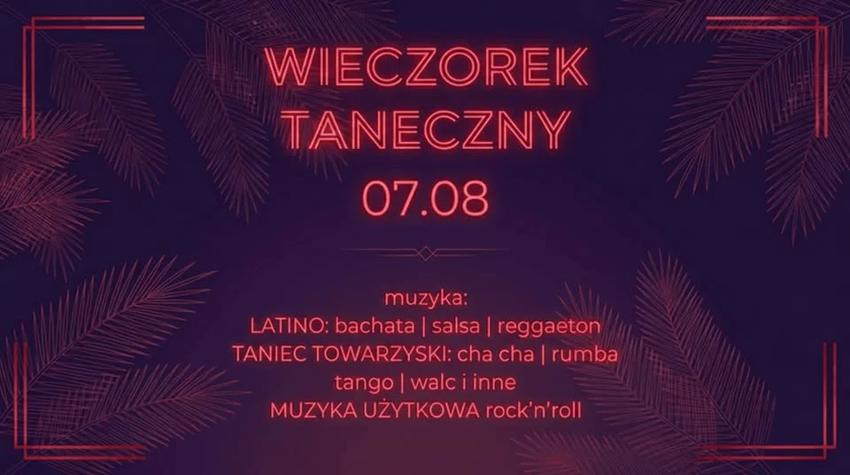 Grafika promocyjna wydarzenia Piątkowy Wieczorek Taneczny w Legionowie