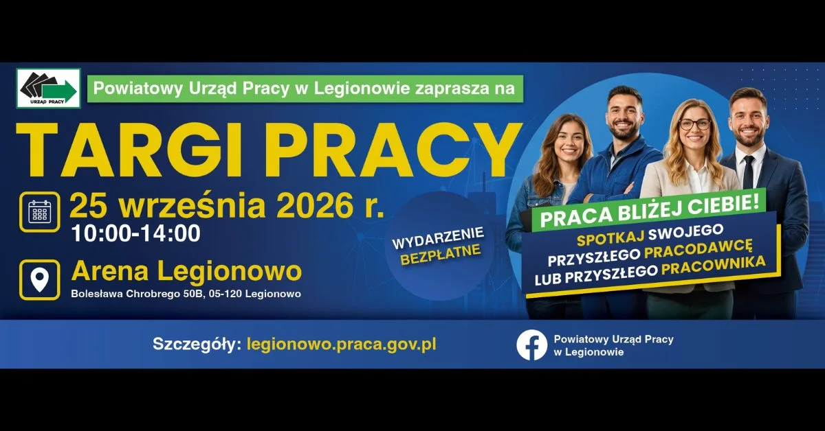 Grafika promocyjna wydarzenia Powiatowe Targi Pracy 2026 w Legionowie – praca lokalnie