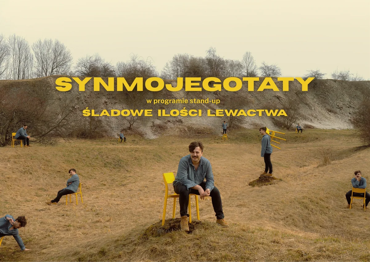 Grafika promocyjna wydarzenia Stand-up w Legionowie z SynMojegoTaty i Wojciechem Rydzińskim