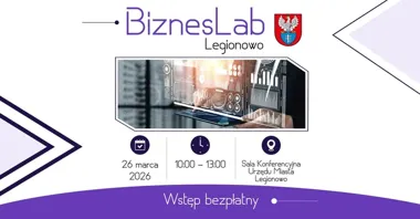 Grafika promocyjna wydarzenia II BiznesLab Legionowo — szkolenie o pozyskiwaniu środków i networking