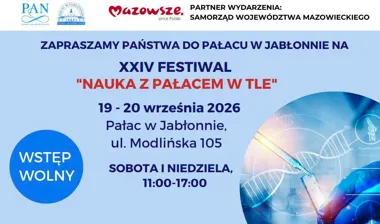 Grafika promocyjna wydarzenia XXIV Festiwal „Nauka z Pałacem w tle”
