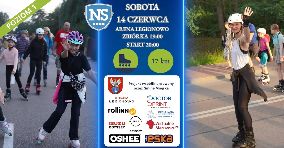 Grafika promocyjna wydarzenia Wieczorny przejazd rolkarzy ulicami Legionowa