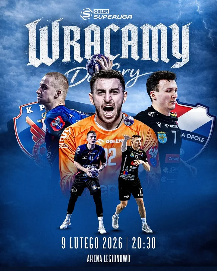 Grafika promocyjna wydarzenia Zepter KPR Legionowo – Corotop Gwardia Opole. Mecz ORLEN Superligi 9 lutego 2026