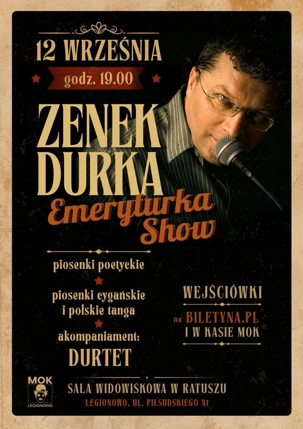Grafika promocyjna wydarzenia Zenek Durka emeryturka show